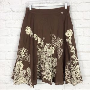 Sweet Sinammon Embroidered Floral Midi Swing Skirt